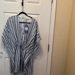 Life Is Good Blue and White Striped Swim Coverup XL/XXL